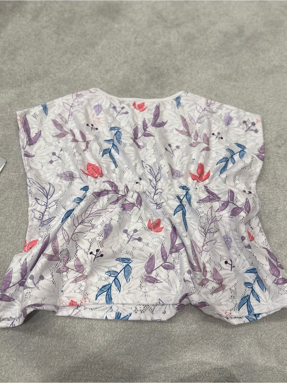 Disney Frozen  White Lace Overlay Top with Purple, Blue & Coral Leaf Print
